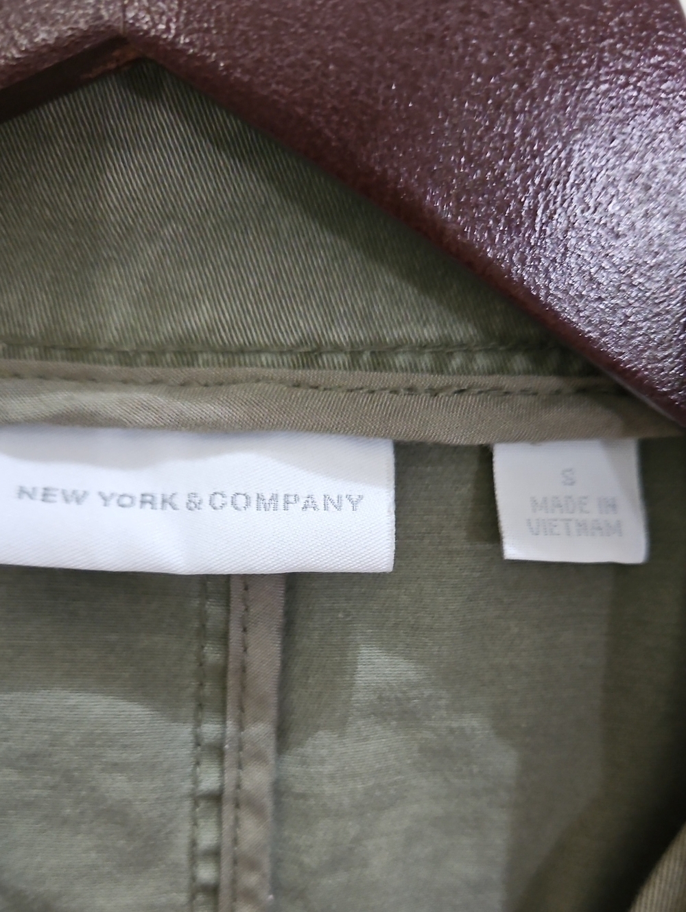 New York & Company Olive Green stretch Utility Jacket with Ruffle Trim - Picture 3 of 6